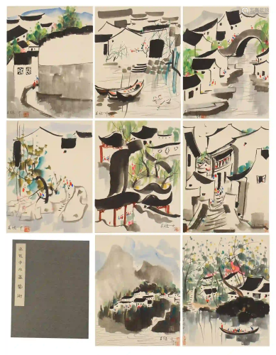 CHINESE TWELVE PAGES PAINTING ALBUM OF WATER TWON…