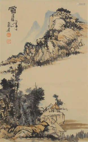 CHINESE LIGHT COLOR INK PAINTING OF MOUNTAIN PEAKS SC…