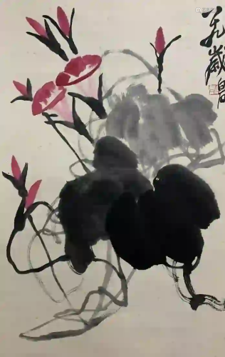 CHINESE PAINTING HANGING SCROLL OF MORNING GLORY