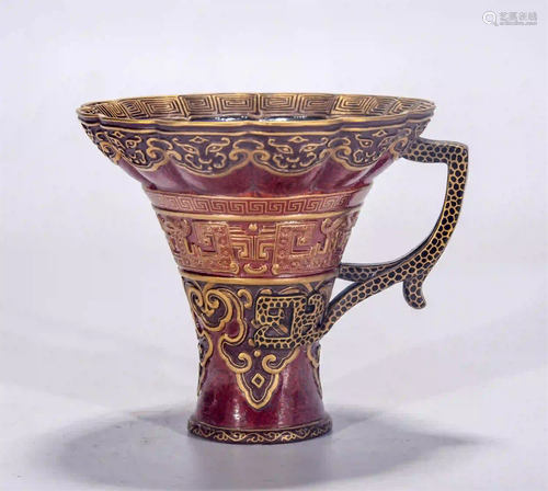 CHINESE ENGRAVED DRAGON PATTERN FLOWER-SHAPE-MOUTH CUP