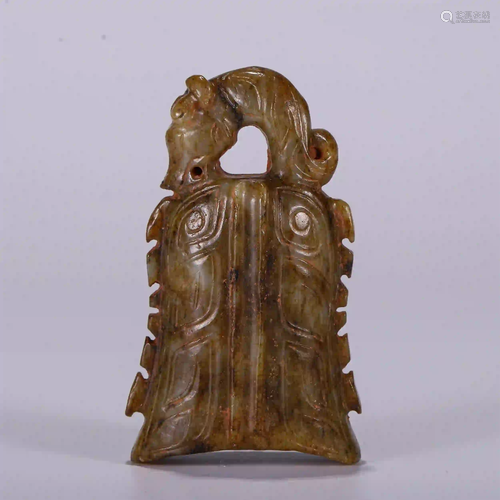 CHINESE ANCINET JADE CARVED BEAST HANDLE BELL