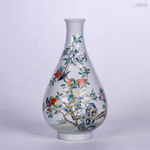 CHINESE FLOWER AND BIRD PORCELAIN GUANYIN VASE