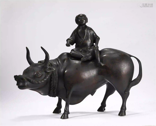 CHINESE BRONZE CHILD-SITTING-ON-BUFFALO-BACK DESIGN