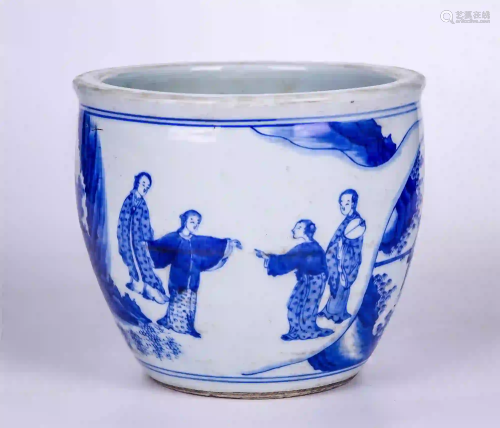 CHINESE BLUE AND WHITE FIGURE STORY PORCELAIN JAR