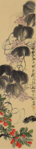 CHINESE COLOR INK PAINTING OF RAT AND FRUITS