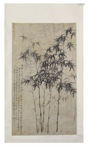 CHINESE INK PAINTING OF BAMBOO WITH INSCRIPITION