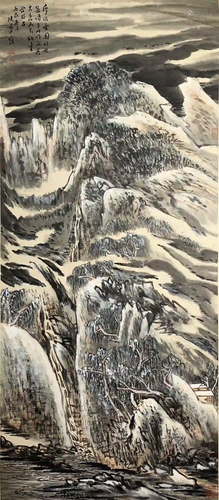 CHINESE PAINTING HANGING SCROLL OF SNOW-COVRED MOUNT…