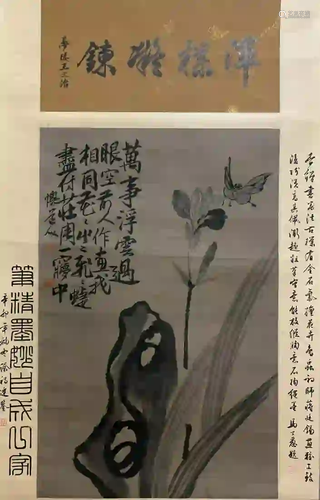 CHINESE PAINTING HANGING SCROLL OF FLOWER AND BUTTERFLY