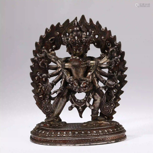 CHINESE SILVER BUDDHA STATUE OF VAJRABHAIRAVA YAMANT…