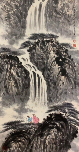 CHINESE PAINTING HANGING SCROLL OF LANDSCAPE AND