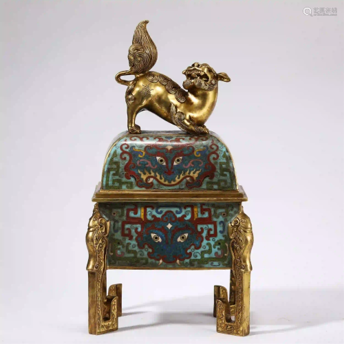CHINESE CLOISONNE BEAST PATTERN FOUR-FOOTED FURNACE