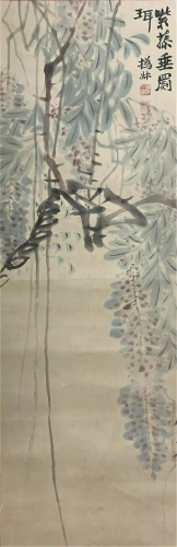 CHINESE PAINTING HANGING SCROLL OF WISTERIA SINENSIS