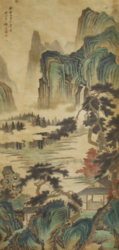 CHINESE COLOR INK PAINTING OF LANDSCAPE