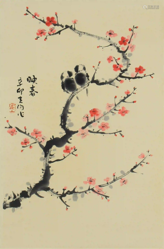 CHINESE COLOR INK PAINTING OF FLOWERS AND BIRDS