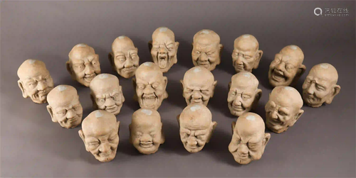 CHINESE POTTERY EIGHTEEN ARHATS HEADS