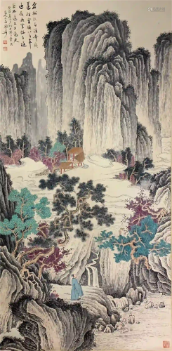 CHINESE PAINTING HANGING SCROLL OF LANDSCAPE AND FIGURE