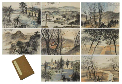 CHINESE TWELVE PAGES LIGHT COLOR INK PAINTING ALBUM OF