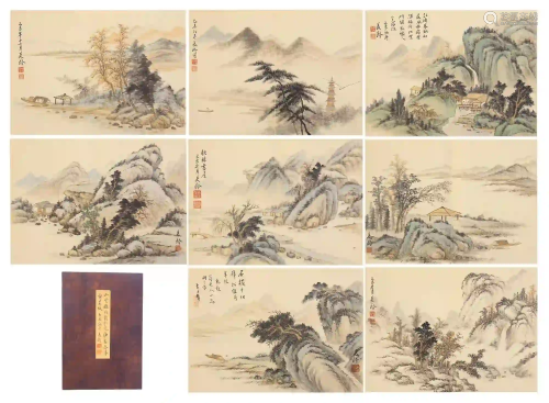 CHINESE TWENTY-TWO PAGES PAINTING ALBUM OF LANDSCAPES