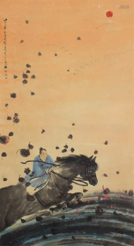 CHINESE PAINTING OF HORSE RIDING