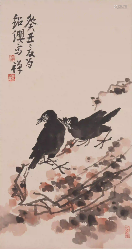 A CHINESE SCROLL PAINTING OF FLOWERS AND BIRDS