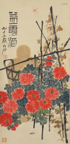 CHINESE COLOR INK PAINTING OF CHRYSANTHEMUMS