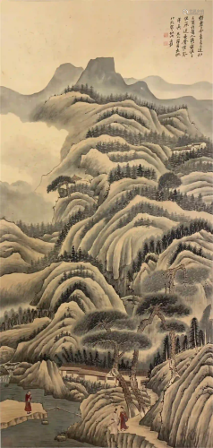 CHINESE PAINTING HANGING SCROLL OF LANDSCAPE AND FIGURE