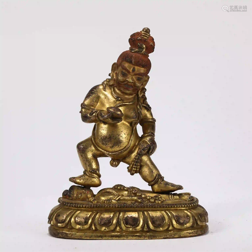 CHINESE GILT BRONZE TIBETAN BUDDHA STATUE OF JAMBH…