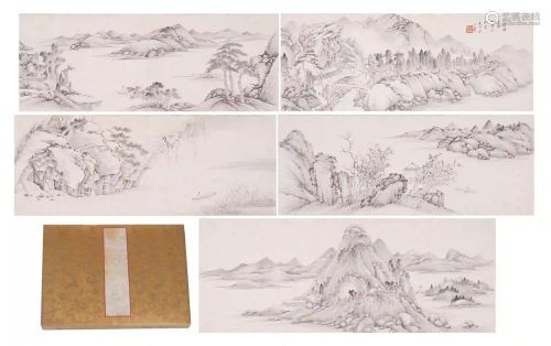 A CHINESE ALBUM OF INK PAINTINGS MOUNTAINS FOREST