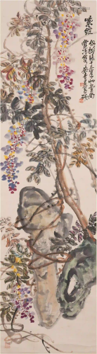 A CHINESE SCROLL COLORFUL PAINTING OF FLOWERS