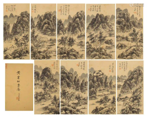 CHINESE ELEVEN PAGES INK PAINTING ALBUM OF LANDSCAPES
