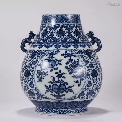 CHINESE BLUE AND WHITE FLOWER PATTERN DOUBLE HANDLE