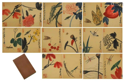 CHINESE COLOR INK PAINTING ALBUM OF FLOWERS AND…