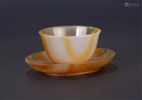 A CHINESE AGATE CUP AND SAUCER
