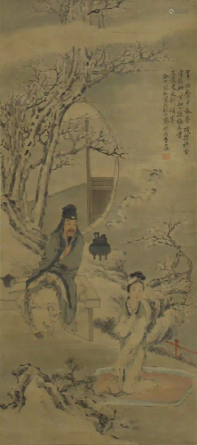 CHINESE SCROLL OF PAINTING FIGURES STORY