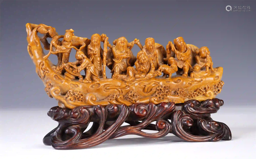 A CHINESE CARVED EIGHT IMMORTALS STORY TIANHUANG TABLE