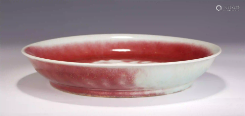 A CHINESE RED UNDER GLAZE DRAGON PATTERN VIEWS PLATE