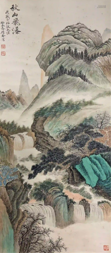 CHINESE SCROLL OF PAINTING WATERFALL IN AUTUMN