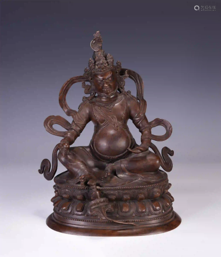 A CHINESE COPPER ALLOY THE KING OF WEALTH SEATED STATUE