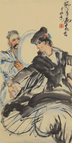 CHINESE SCROLL OF PAINTING DANCING GIRL