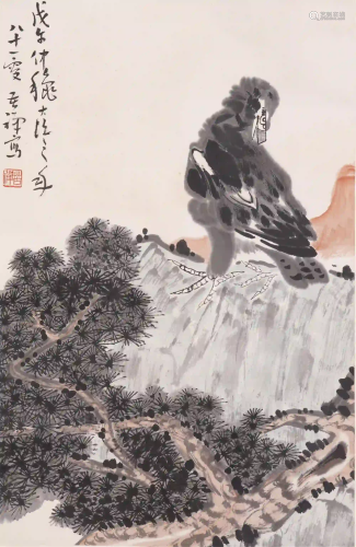 A CHINESE PAINTING OF EAGLE AND PINE