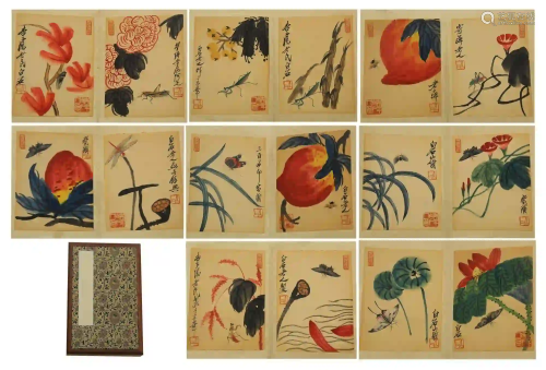 TEN PAGES CHINESE ALBUM OF PAINTING INSECTS AND PLANTS