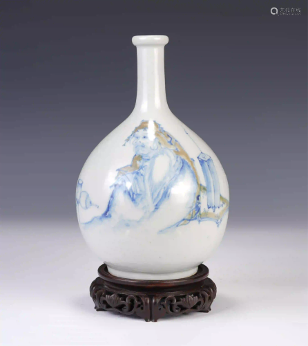A CHINESE BLUE AND WHITE UNDERGLAZED RED FIGURE STORY