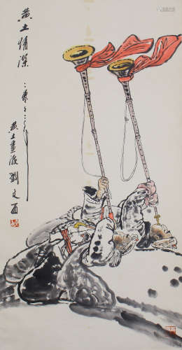 CHINESE COLOR INK PAINTING OF PLAYING SUONA