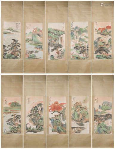 TEN CHINESE PAINTING HANGING SCROLLS OF LANDSCAPES