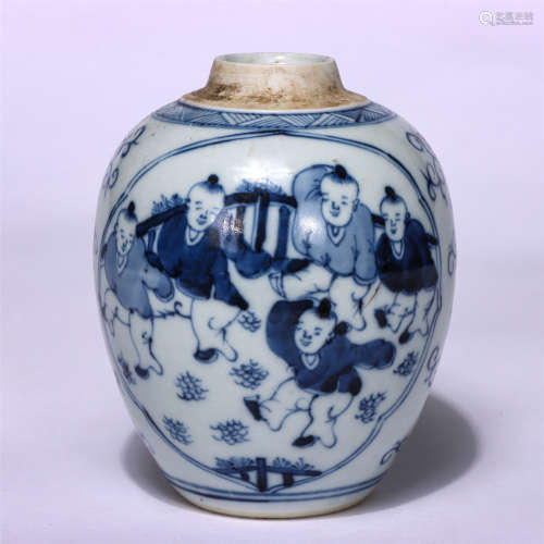 CHINES BLUE AND WHITE CHILDREN-AT-PLAY PORCELAIN JAR