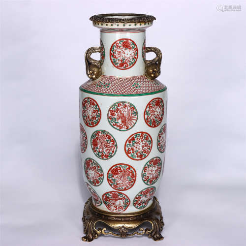 GILT BRONZE FAMILLE ROSE CHINESE ZODIAC VASE