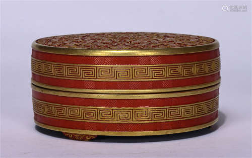 CHINESE RED GROUND GOLD ENGRAVING PATTERNS ROUGE BOX