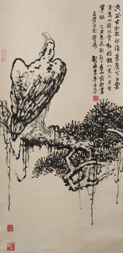 CHINESE INK PAINTING OF EAGLE AND PINE TREE