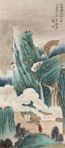 CHINESE SCROLL OF PAINTING FIGURES STORY UNDER