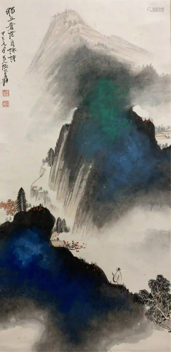 CHINESE SCROLL OF PAINTING COLORFUL INK MOUNTAINS